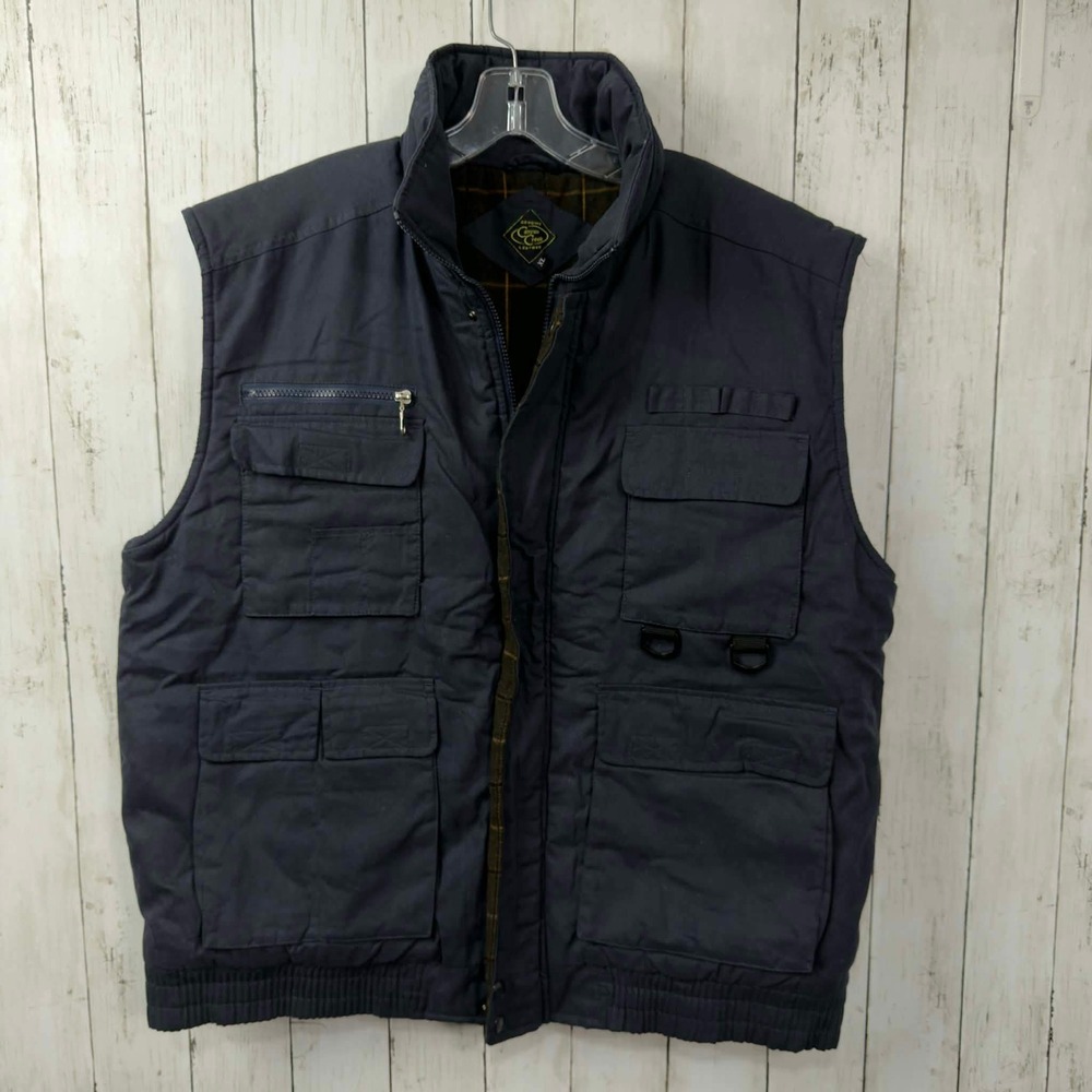 Canyon Creek‎ Men's Navy Blue Plaid Lined Utility Fishing Vest Size XL